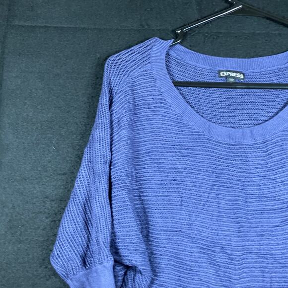 Express Womens Sweater Purple Crew Neck Open Weave Knit Dolman Sleeve Sheer M - Picture 4 of 13